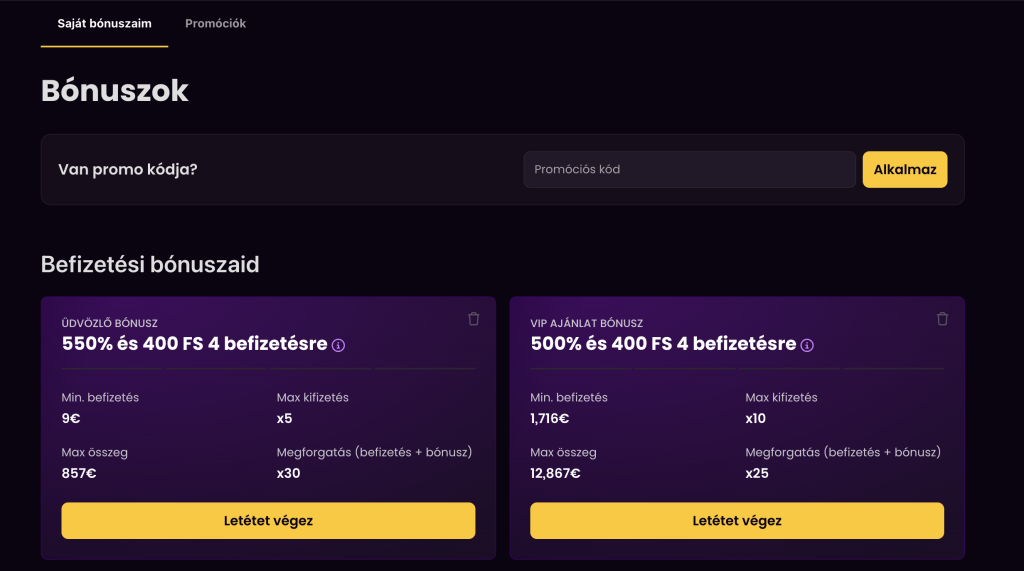 iwild casino bónuszok